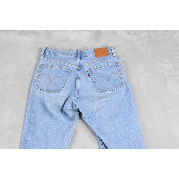 Levis 501 Jeans Womens 27x30 (27x28 Actual) Straight Button Fly Blue Distressed - Picture 8 of 11